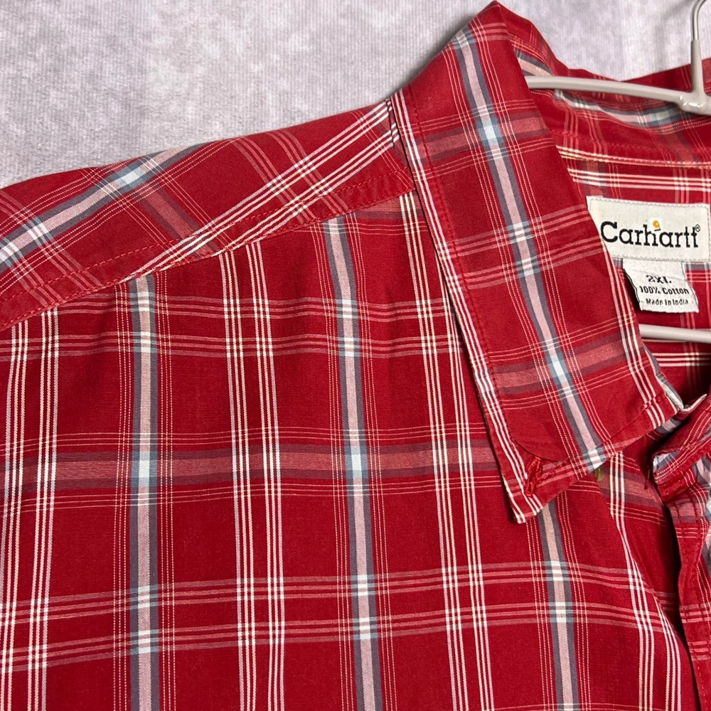 Carhartt Button Down Shirt Mens 2XL Red Plaid Excellent Short Sleeve S208 CRI - Picture 8 of 12
